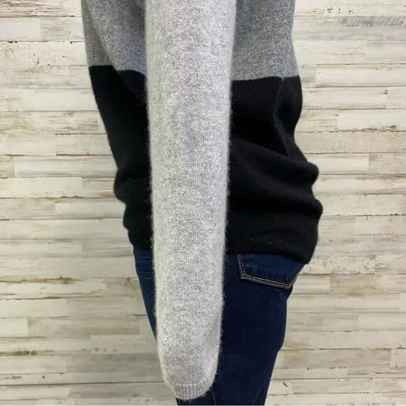 Magaschoni Cashmere Sweater Mock Neck Womens Size M Black Gray Colorblock - Picture 7 of 11